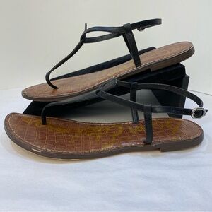 Sam Edelman Gigi Croc Embossed T-Strap Thong Sandals Black Size 10